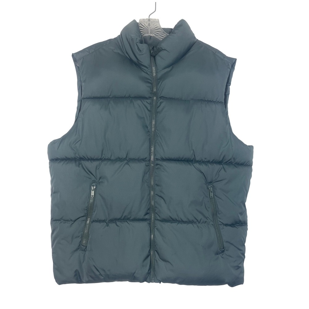 Old Navy Mens Puffer Vest Large Thyme To Prete Green Water Resistant Zip Front